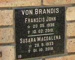 BRANDIS Franscis John, von 1936-2010 & Susanna Magdalena 1933-2018