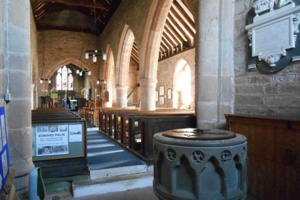 Linton, St.Mary's Church Interior with Font
