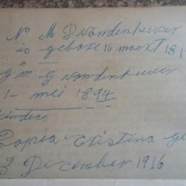 VAN DEN HEEVER Nicolaas Michiel Dippenaar 1882 and Gesina Maria Gloudina HANEKOM 1894