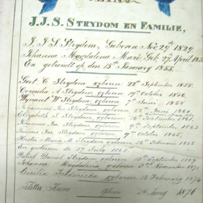 STRYDOM JJS, gebore 1829 en Johanna Magdalena MARé, gebore 183?, getroud 1855